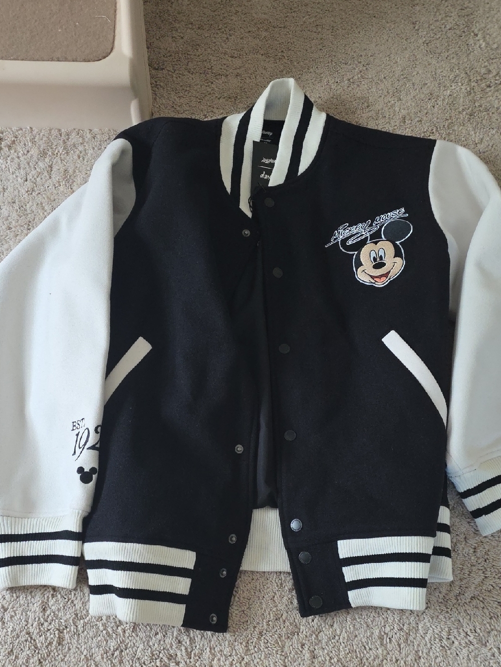 Disney X Cakeworthy Black and White Mickey Mouse Letterman Jacket